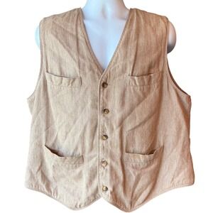 ORVIS Vintage Mens Vest XL Hemp Blend Tan Button Front Pockets Outdoor Casual